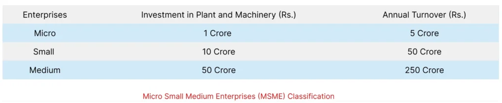 MSME Classification based on Investment and Turnover